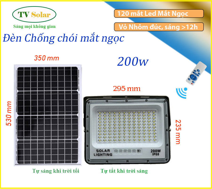 Đèn Năng lượng mặt trời chống chói Mắt ngọc 200w 2024