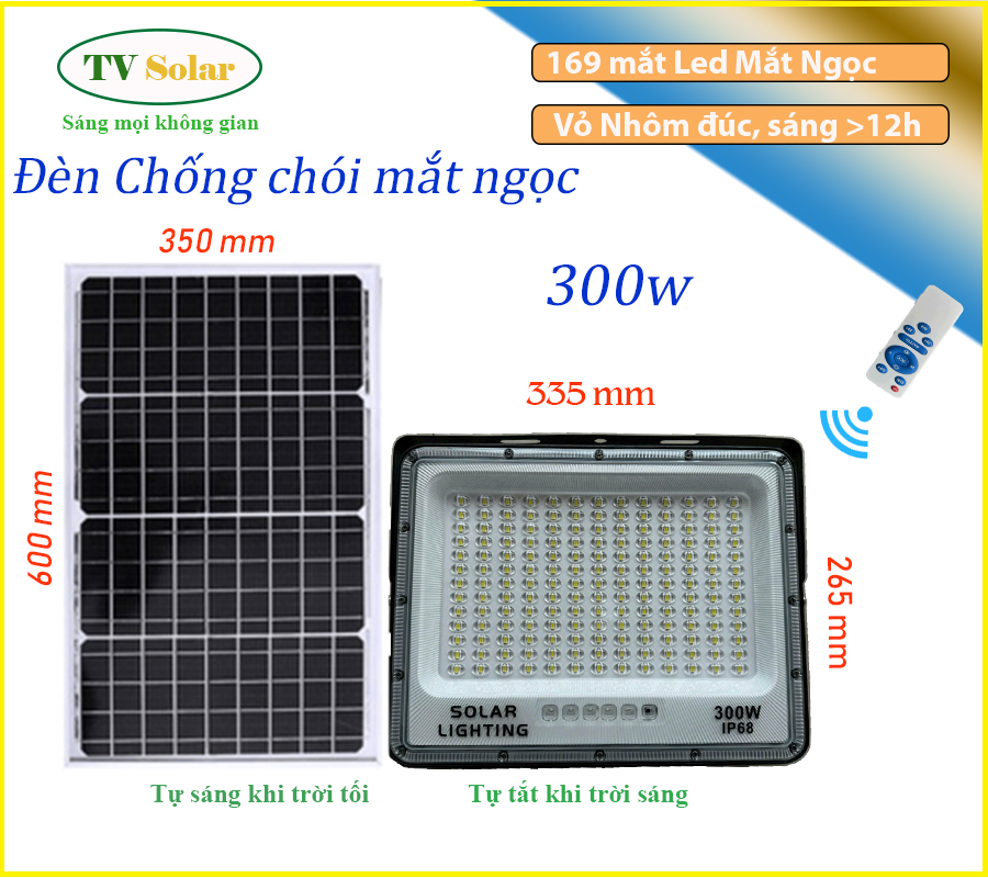 Đèn Năng lượng mặt trời chống chói Mắt ngọc 300w 2024