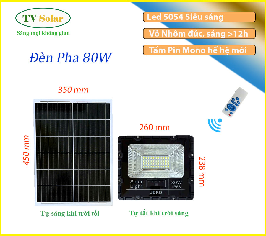 ĐÈN PHA NĂNG LƯỢNG MẶT TRỜI JDKO 80W