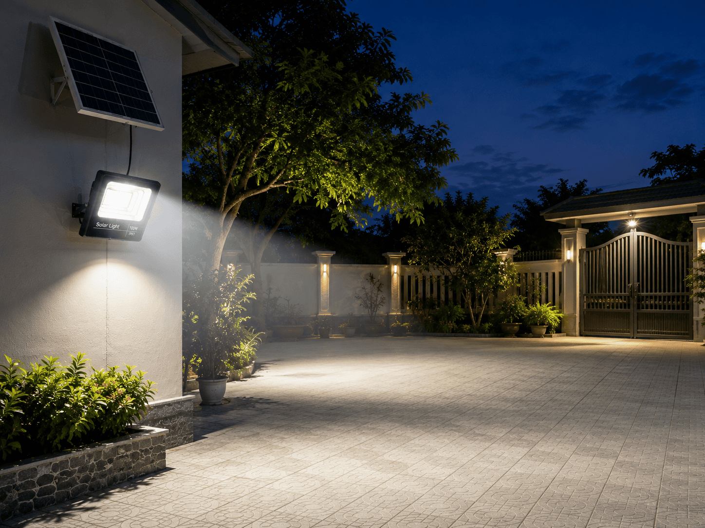 Đèn pha solar sử dụng tấm pin năng lượng mặt trời rời