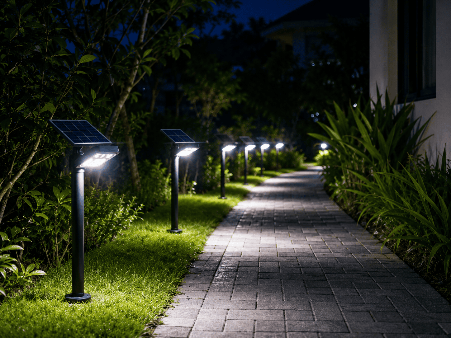 Đèn solar chiếu sáng lối đi ngoài trời vào ban đêm