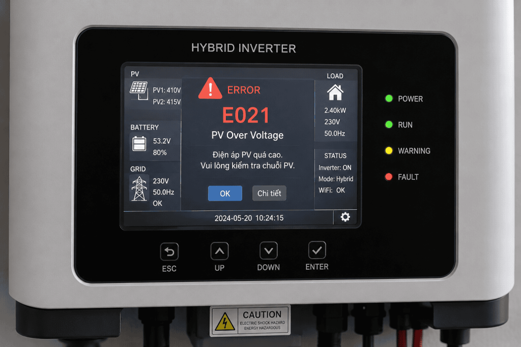 Màn hình inverter hybrid hiển thị mã lỗi cần kiểm tra