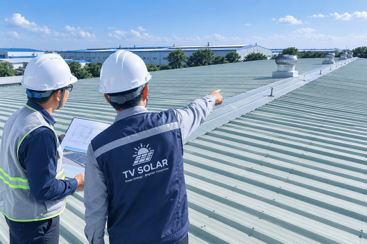 Khảo sát mái trước khi lắp điện mặt trời cho nhà xưởng