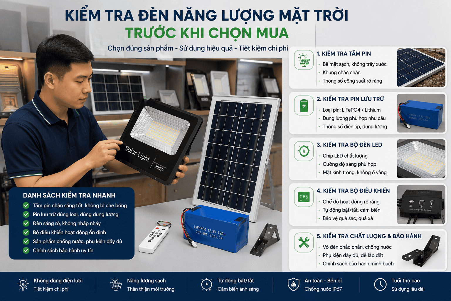 Kiểm tra đèn năng lượng mặt trời trước khi chọn mua