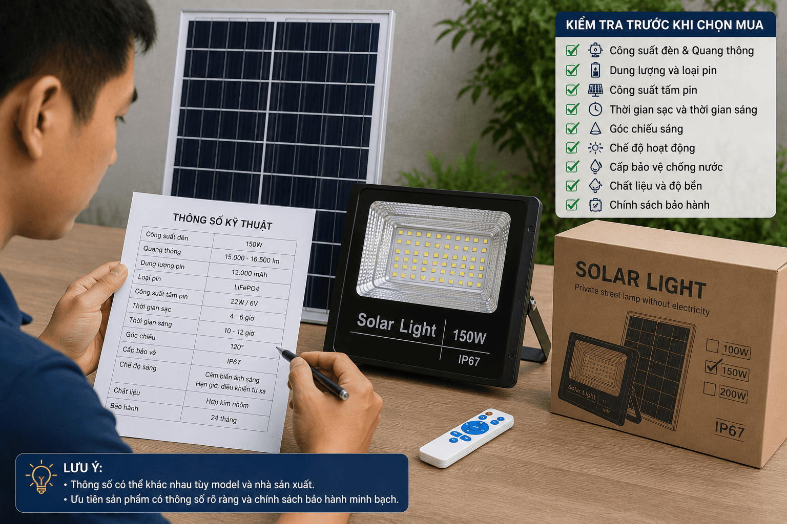 Kiểm tra thông số đèn năng lượng mặt trời trước khi lựa chọn