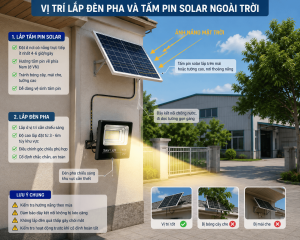 Vị trí lắp đèn pha và tấm pin solar ngoài trời